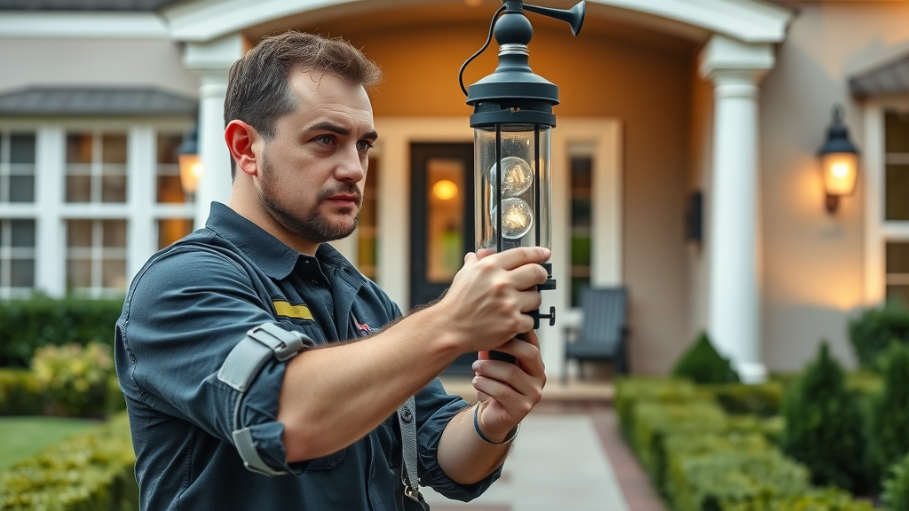 professional landscape lighting technician installing outdoor light luxury home entryway luxury landscape lighting