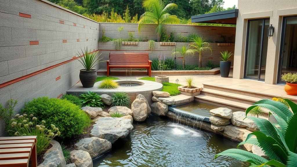 hardscape design luxury landscape patio water feature outdoor living