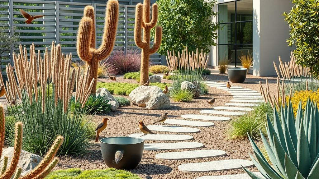 modern sustainable garden drought-tolerant luxury high-end garden design water saving eco features