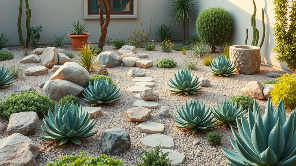 contemporary low-maintenance garden with succulents and drought-tolerant plants