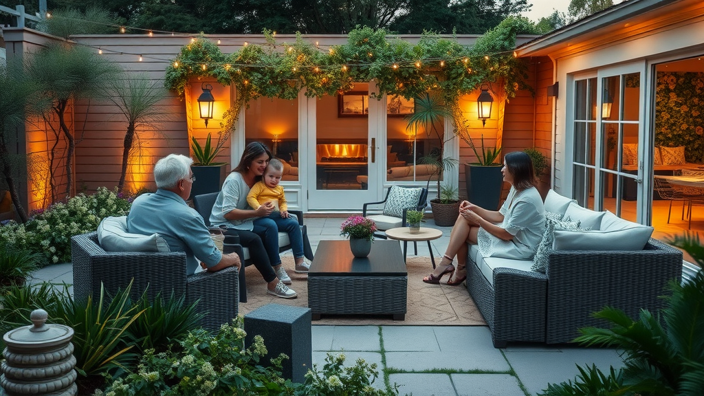 sophisticated garden patio family dining designer furniture outdoor space lighting high-end garden design