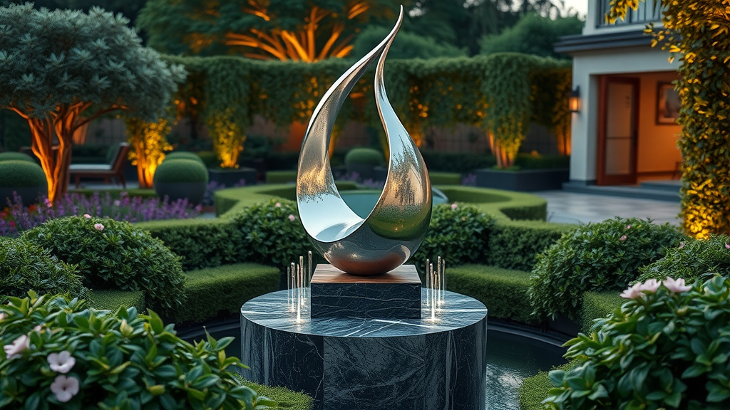 striking outdoor sculpture as a centerpiece in a luxury backyard transformation